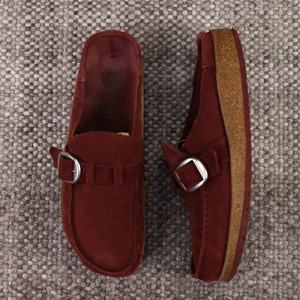 Birkenstock Buckley Maroon Suede Moccasin Clogs Buckle Red 42 L11 M9